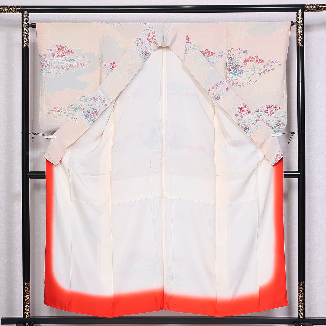 小紋 身丈154cm 裄丈64cm S 正絹 Bランク 袷 広衿 梅 笹 1215-10576