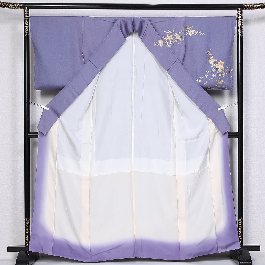 訪問着 身丈164cm 裄丈66cm Aランク 袷 正絹 広衿 ぼかし 流水 牡丹 金箔 1212-10198