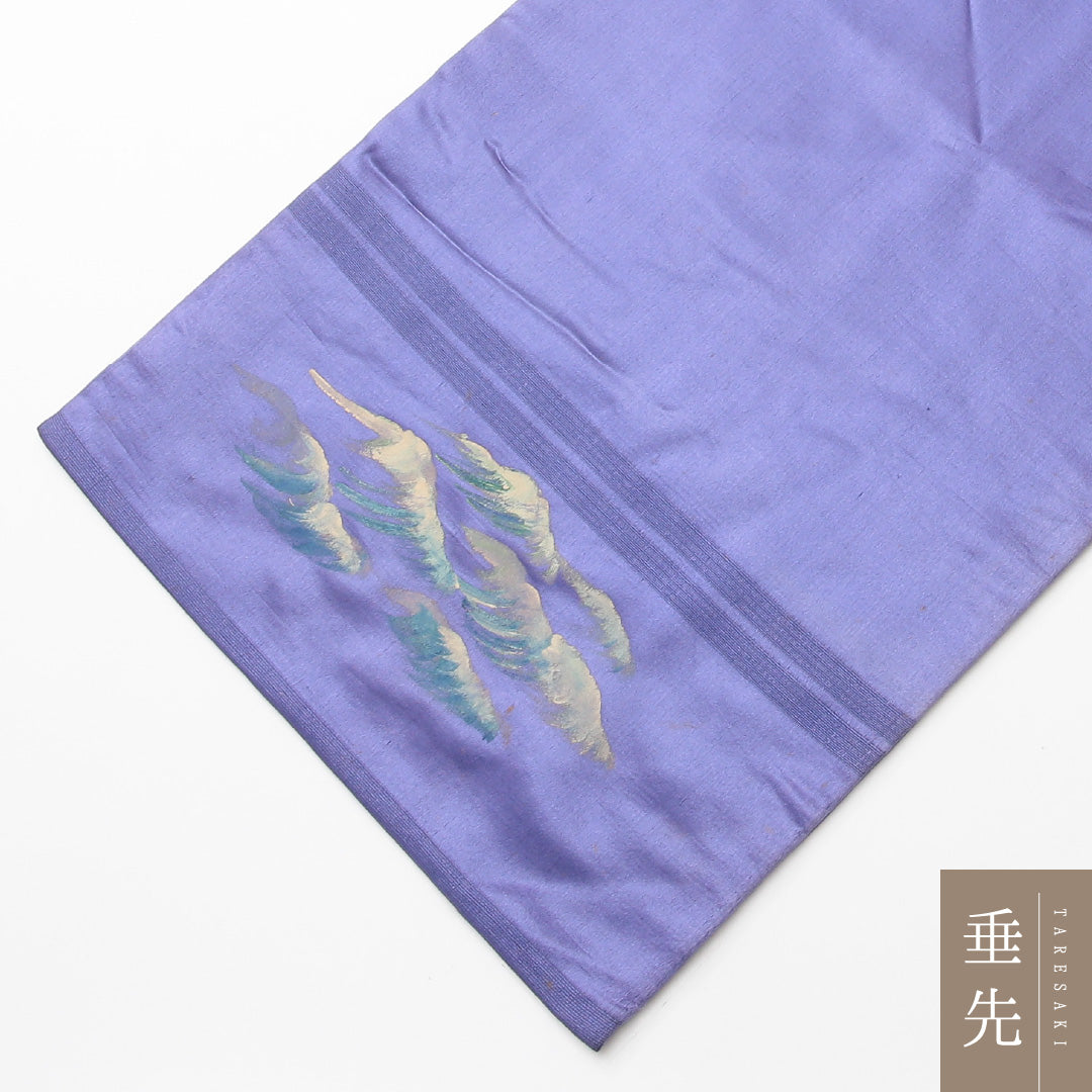アンティーク 名古屋帯 ポイント柄 帯丈365cm Cランク 正絹 ペンテ帯 綸子 船 紫系 1224-02136