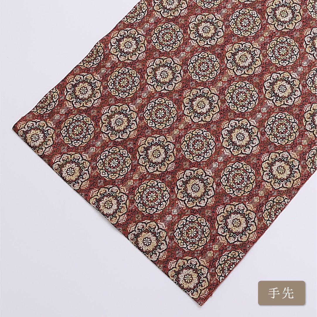 名古屋帯 帯丈332cm 全通 開き仕立て Sランク カジュアル アラベスク 金銀糸 正絹 茶系 1224-01306