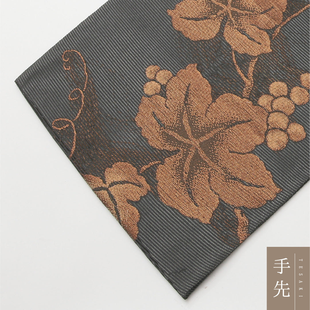 夏物 名古屋帯 六通 帯丈364cm カジュアル Sランク 正絹 絽 葡萄 黒系 1224-01989