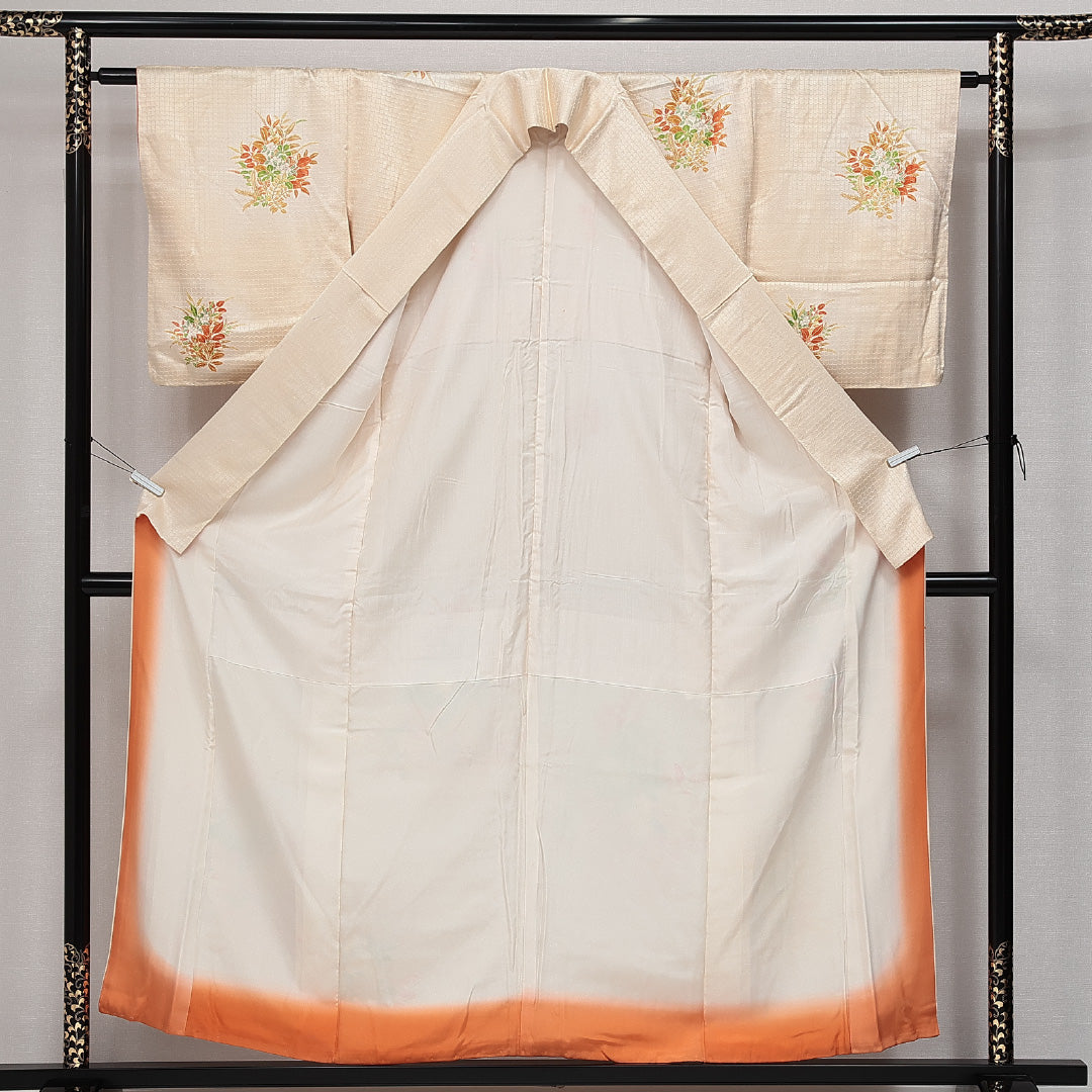 訪問着 袷 身丈153cm 裄丈61cm 正絹 Aランク セミフォーマル 広衿 Sサイズ 花柄 クリーム系 RP 1217-14245