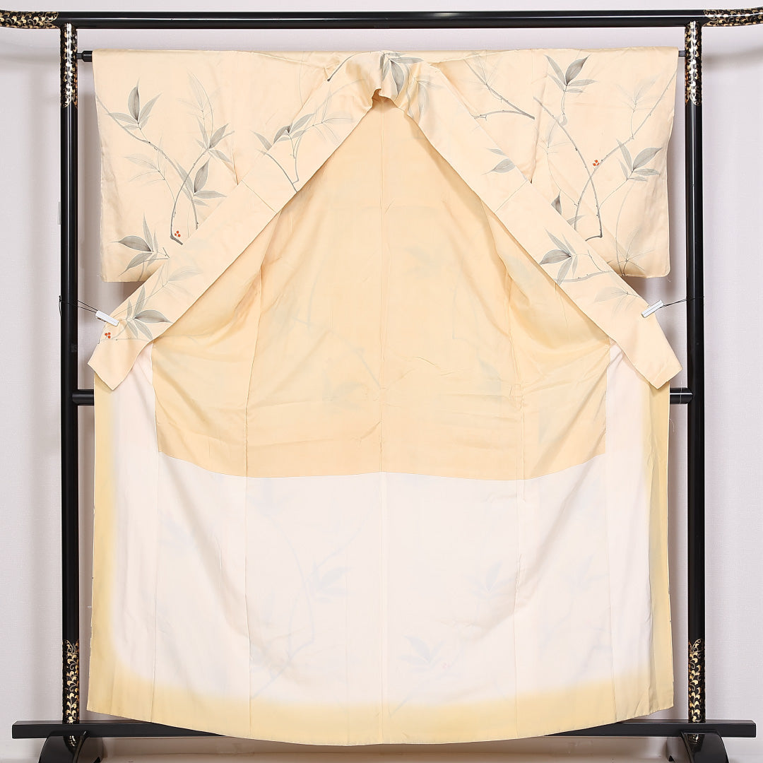 小紋 袷 身丈160cm 裄丈64cm 正絹 Cランク インフォーマル 広衿 Lサイズ 南天 クリーム系 HP 1221-10031