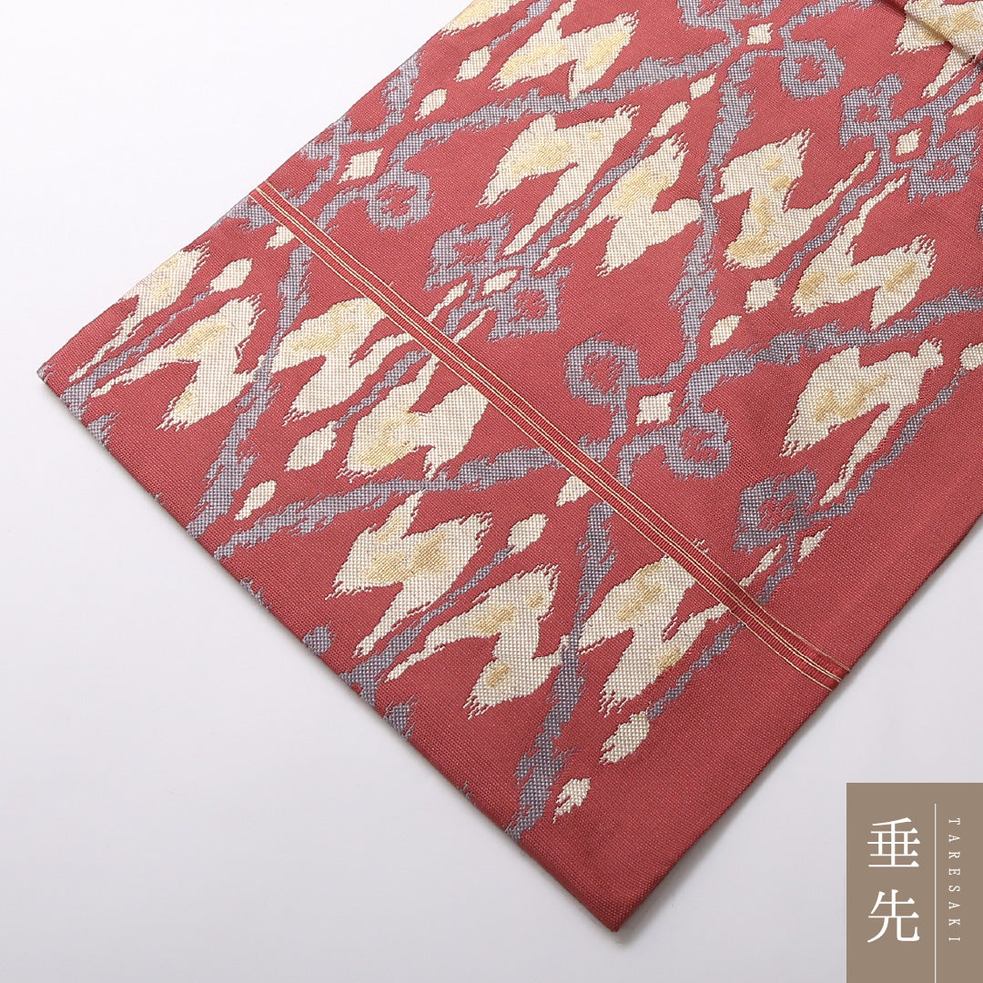 九寸名古屋帯 Sランク 帯丈329cm 正絹 六通 名古屋仕立て 織り インフォーマル 創作柄 ピンク系 LP 1245-03012