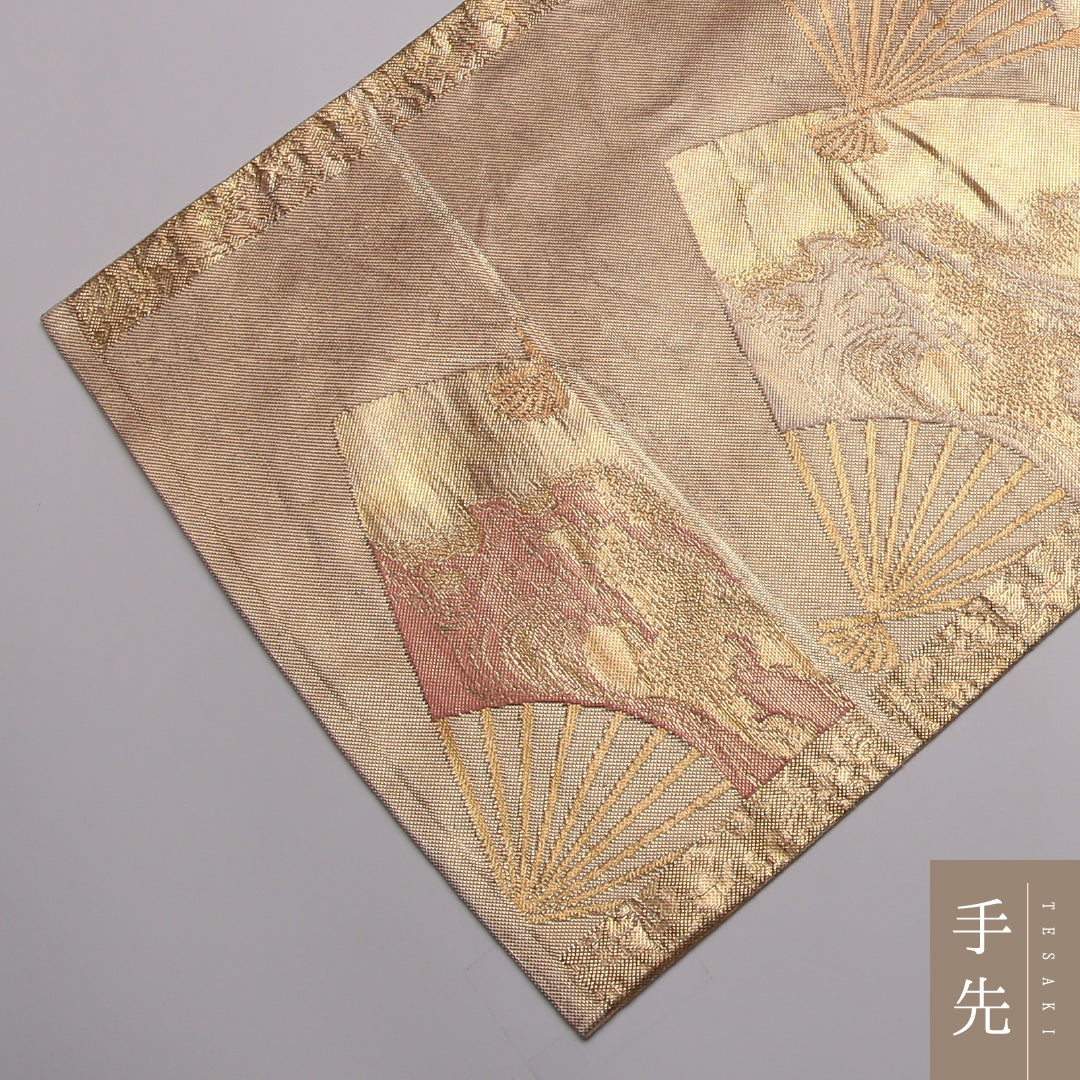 袋帯 帯丈464cm 正絹 六通 フォーマル 扇面文 吉祥文様 金系 1243-01461