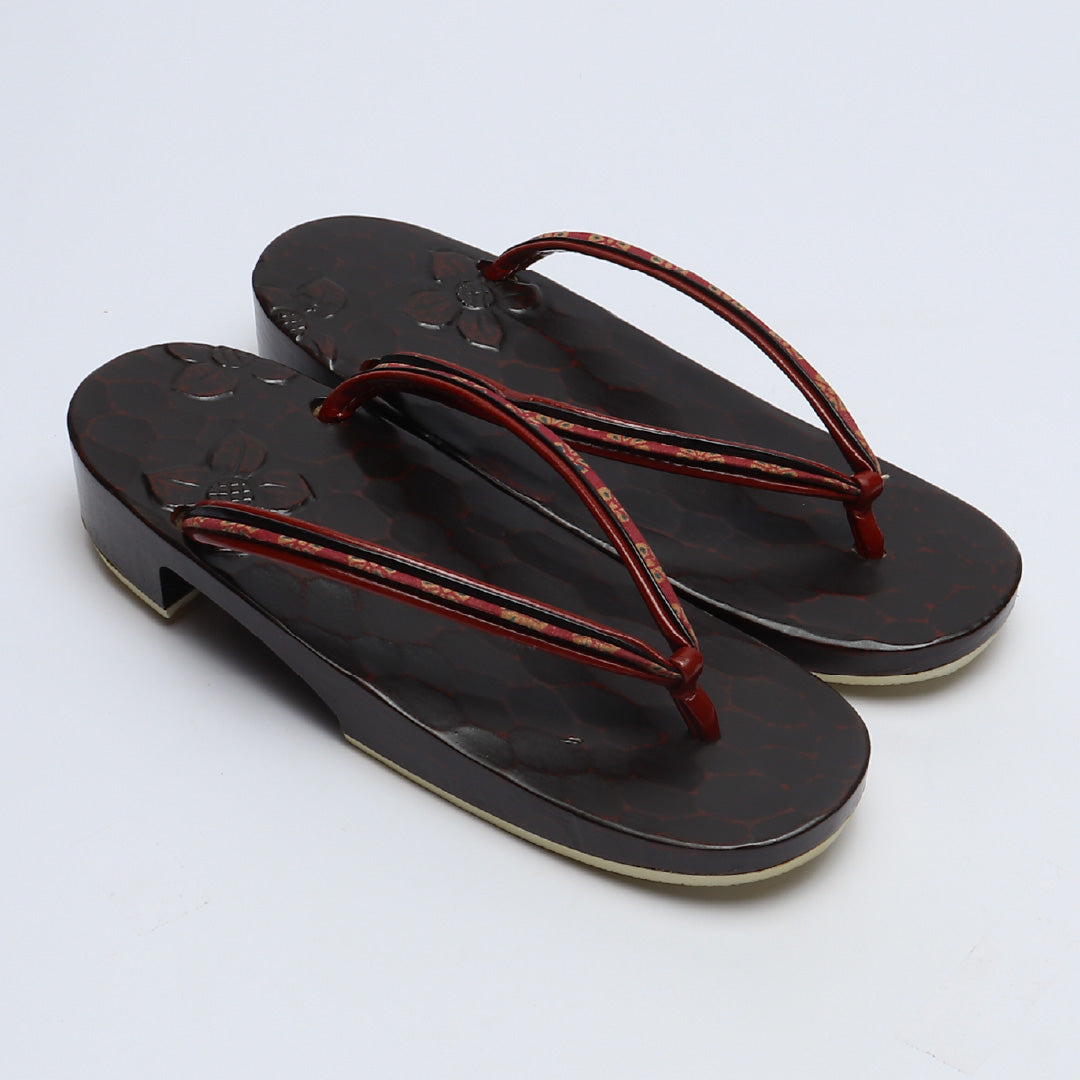 未使用品 夏物 下駄 カジュアル 木製 本革 Sランク 和装小物 茶系 1244-00691