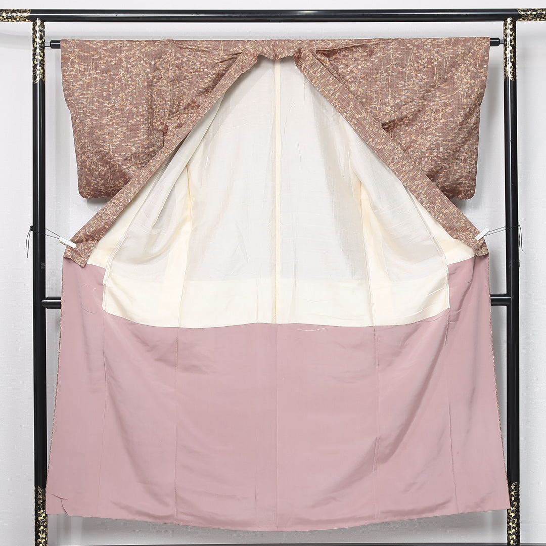 アンティーク 紬 身丈153cm 裄丈62.5cm Bランク S 正絹 袷 バチ衿 シック 創作 茶系 1216-11954