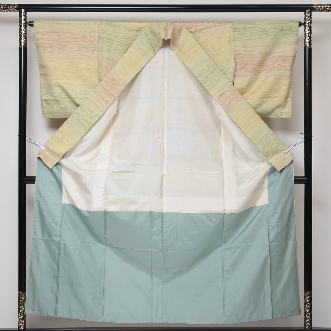 紬 袷 身丈156cm 裄丈64cm 正絹 Cランク カジュアル 広衿 Mサイズ 創作柄 多色系 PO 1223-03060