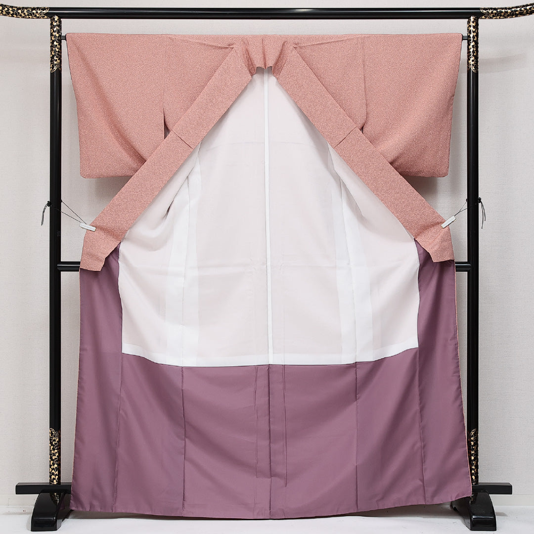 未使用品 江戸小紋 袷 身丈169cm 裄丈64cm Sランク 正絹 広衿 XLサイズ インフォーマル 霰 伝統的 落ち着き ピンク系 1262-14351