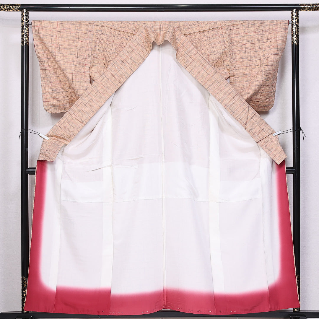 紬 袷 身丈158cm 裄丈64cm 正絹 Bランク カジュアル 広衿 Mサイズ 抽象柄 ベージュ系 HP 1223-10956