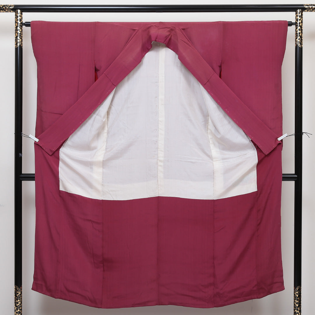 色留袖 袷 身丈148cm 裄63.5cm Cランク 正絹 広衿 アンティーク 赤系 1211-00082 1211000825112