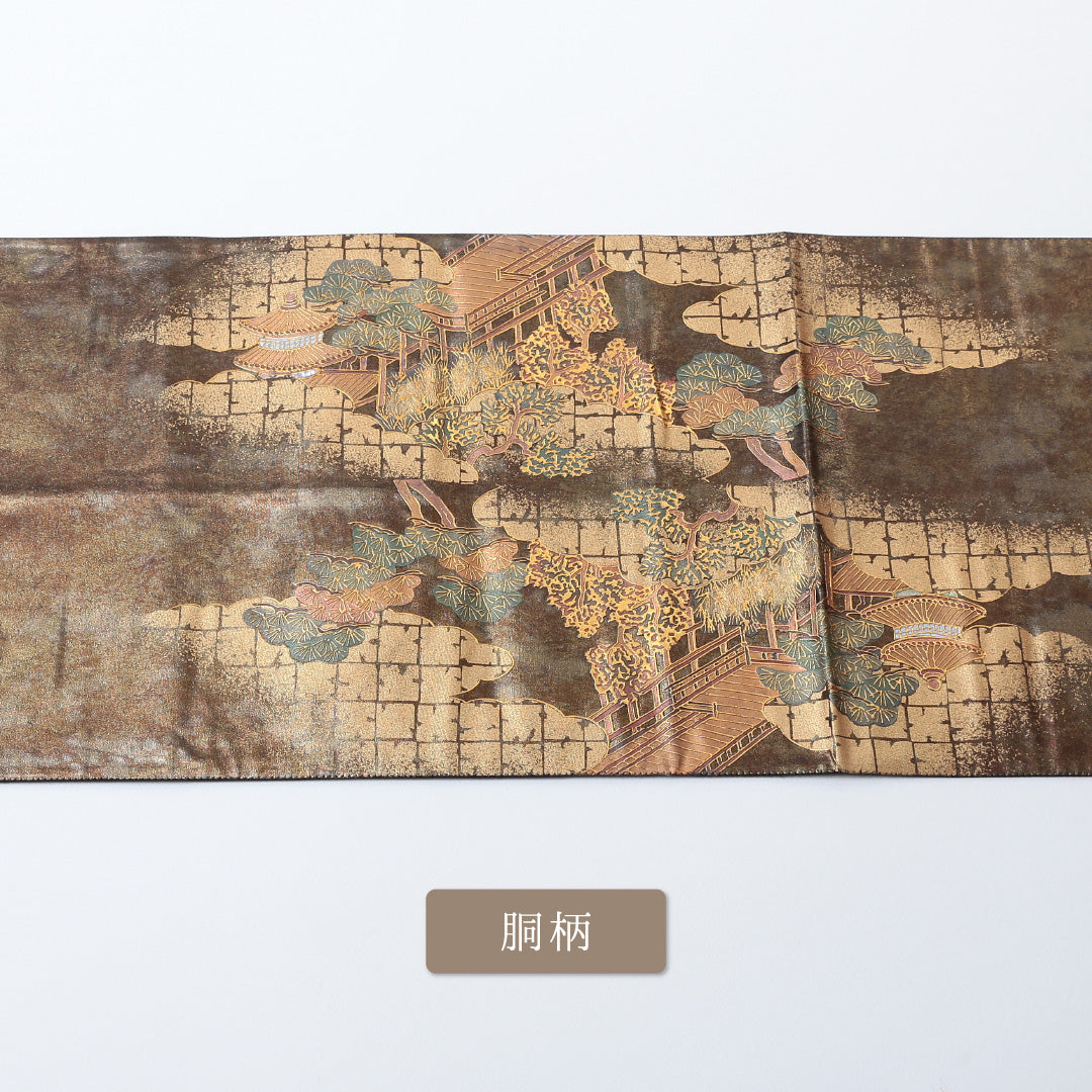 袋帯 帯丈424cm 六通 仕立て上がり フォーマル Aランク 引箔 金襴 螺鈿 京洛百景 金系 1223-00642-321 1223-00642
