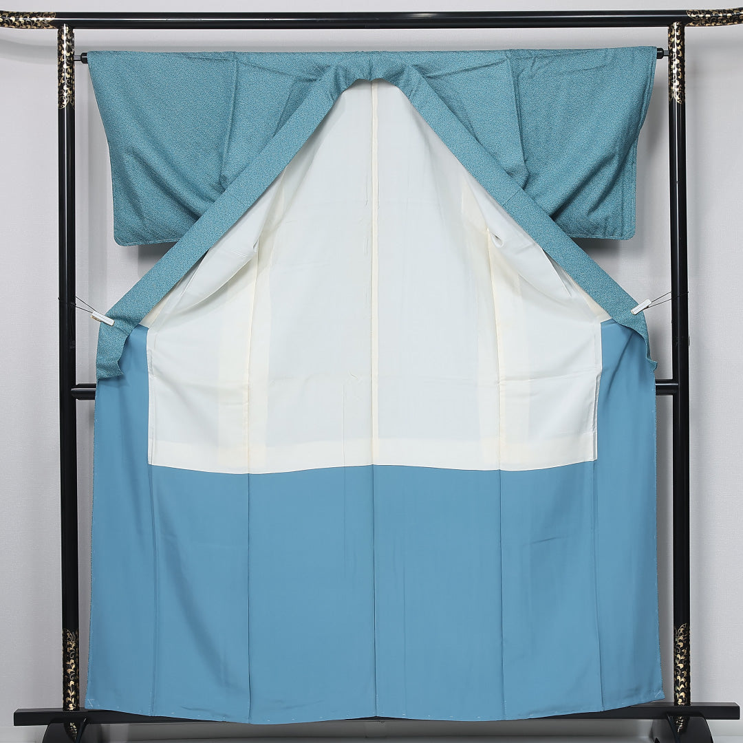 江戸小紋 身丈160cm 裄丈64.5cm Sランク L 正絹 袷 バチ衿 カジュアル 水色系 1262-12030