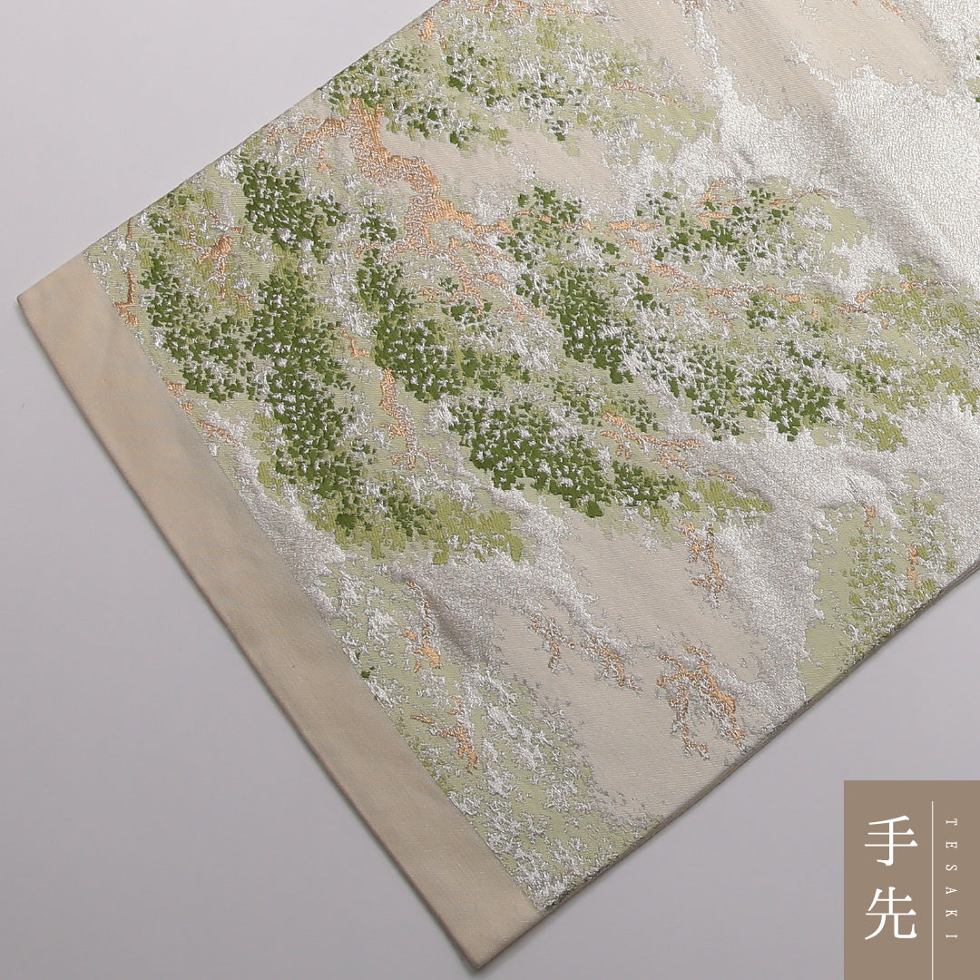 袋帯 帯丈428cm 正絹 六通 フォーマル 綴れ織 松 クリーム系 1243-01387