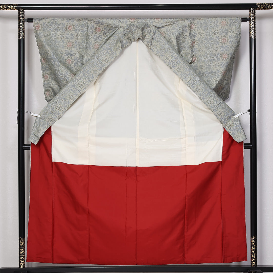 大島紬 袷 身丈159cm 裄62cm 正絹 グレー系 Cランク 1216-01383