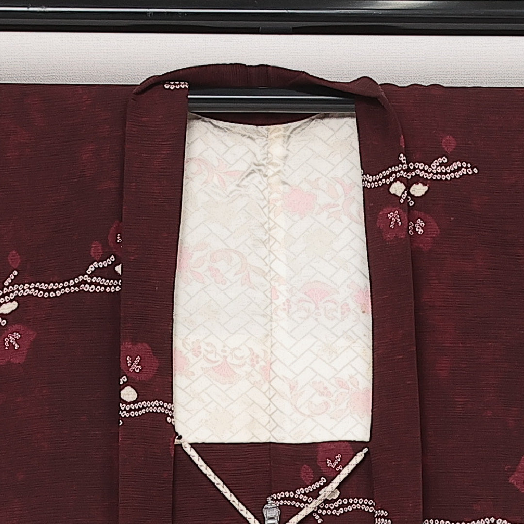 羽織 袷 身丈84cm 裄丈64cm 正絹 Cランク カジュアル Mサイズ 紐あり 赤系 HP 1232-13831