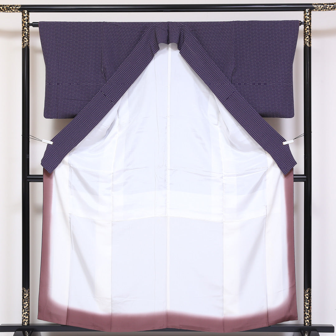 小紋 袷 身丈159cm 裄丈64cm 正絹 Sランク インフォーマル 広衿 Mサイズ ドット 紫系 RP 1221-01793