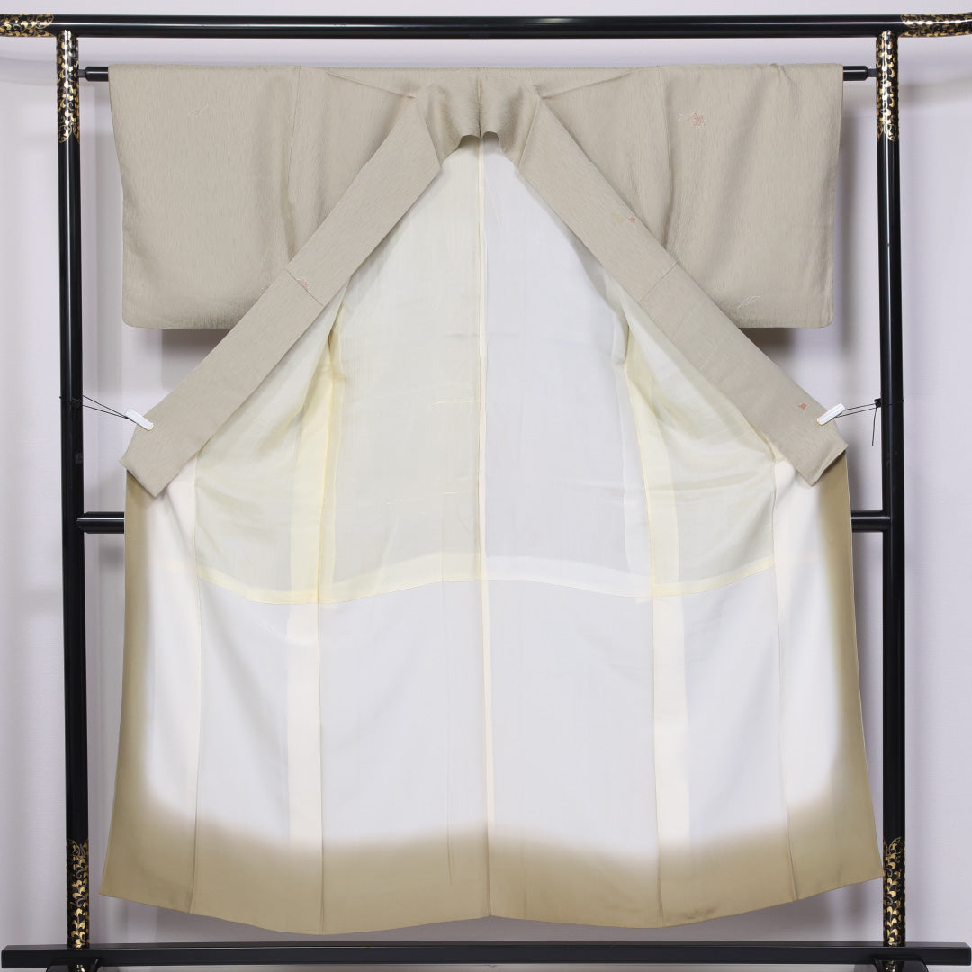 紬 袷 身丈150cm 裄丈62cm 正絹 Aランク カジュアル 広衿 Sサイズ 紅葉 緑系 RP 1223-11512