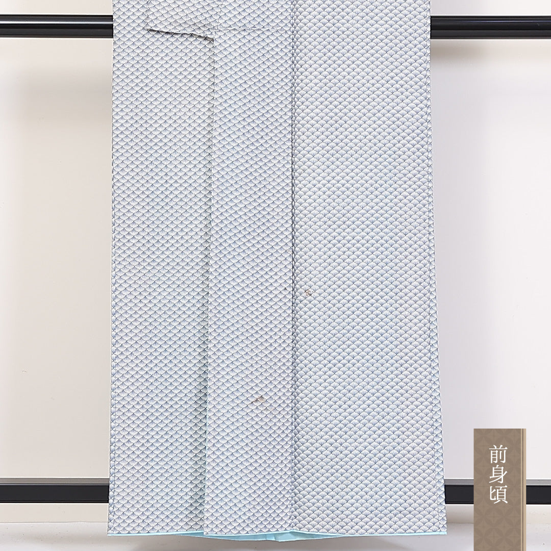 洗える着物 小紋 袷 身丈158cm 裄丈64cm ポリエステル Bランク インフォーマル 棒衿 Mサイズ 菊 グレー系 HP 1221-14006