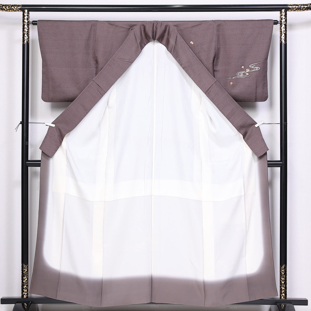 訪問着 身丈158cm 裄丈63cm 正絹 Aランク 袷 広衿 小鼓 流水 蔦 1212-10359