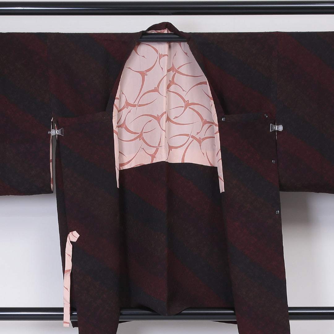 道行コート 身丈85cm 裄丈67.5cm 正絹 Sランク L 縞 ふくれ織 茶系 1217-00571