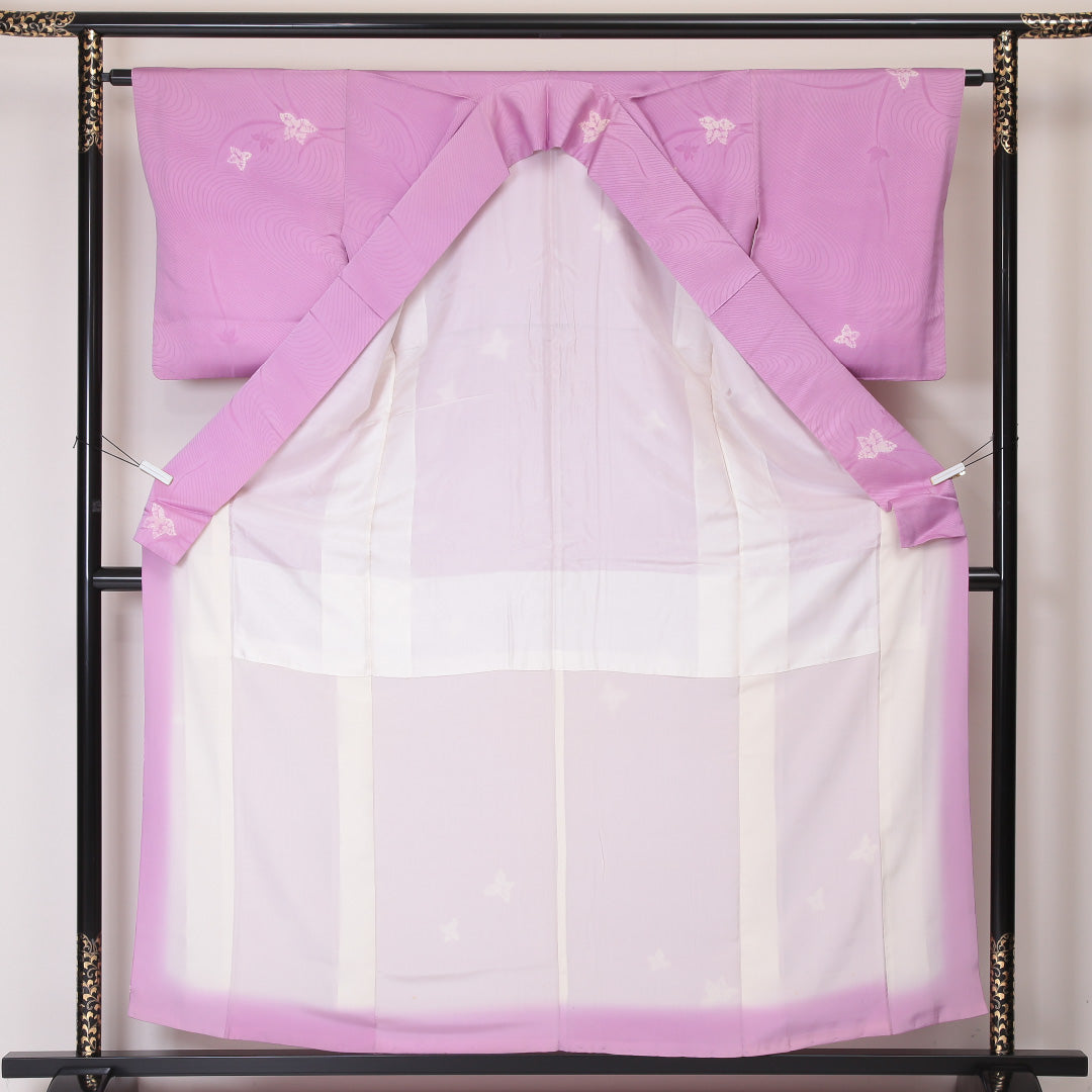 小紋 袷 身丈157cm 裄63cm 正絹 草花 ピンク系 Aランク 1215-02143