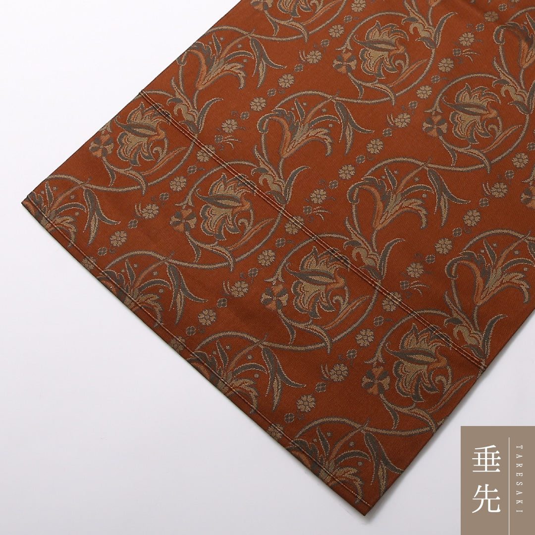 九寸 名古屋帯 帯丈363cm 名古屋仕立て 全通 Sランク カジュアル 正絹 百合 シック 落ち着き 茶系 1224-03024