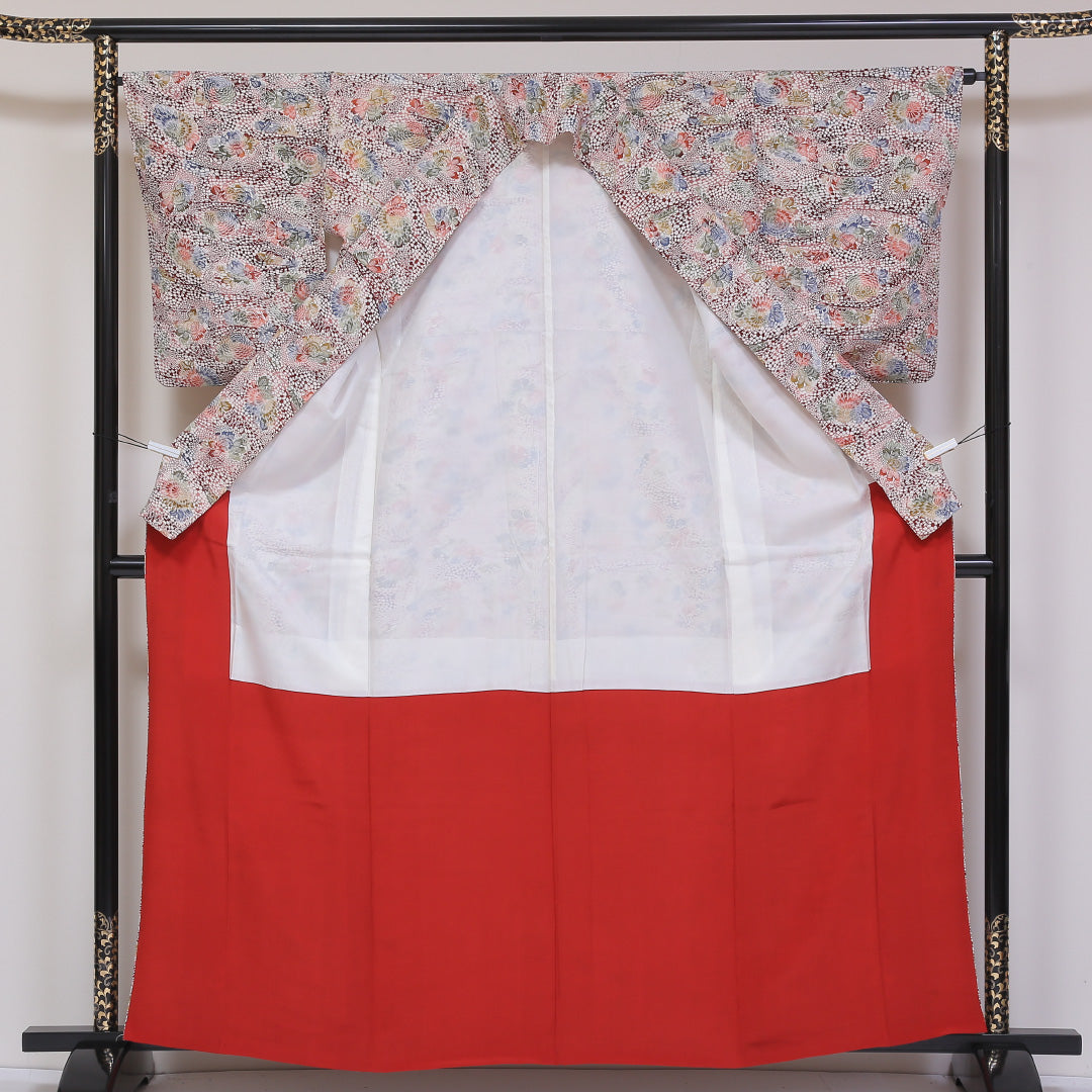 小紋 袷 身丈162cm 裄65.5cm グラデーション系 型染め 牡丹 正絹 Sランク 1215-01797-2499