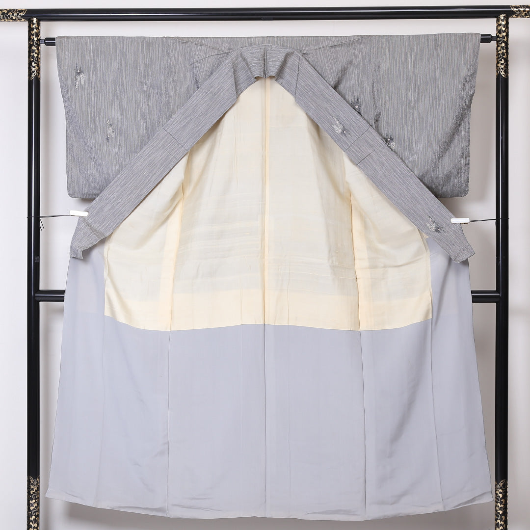 紬 袷 身丈151cm 裄63cm 正絹 グレー系 Bランク お召 1216-00799-4222