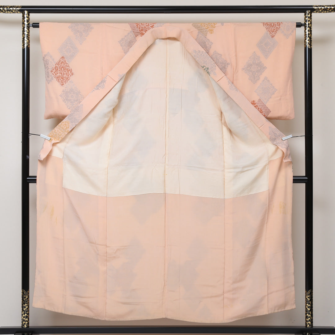 小紋 袷 身丈152cm 裄62cm ピンク系 正絹 Cランク 1215014525213