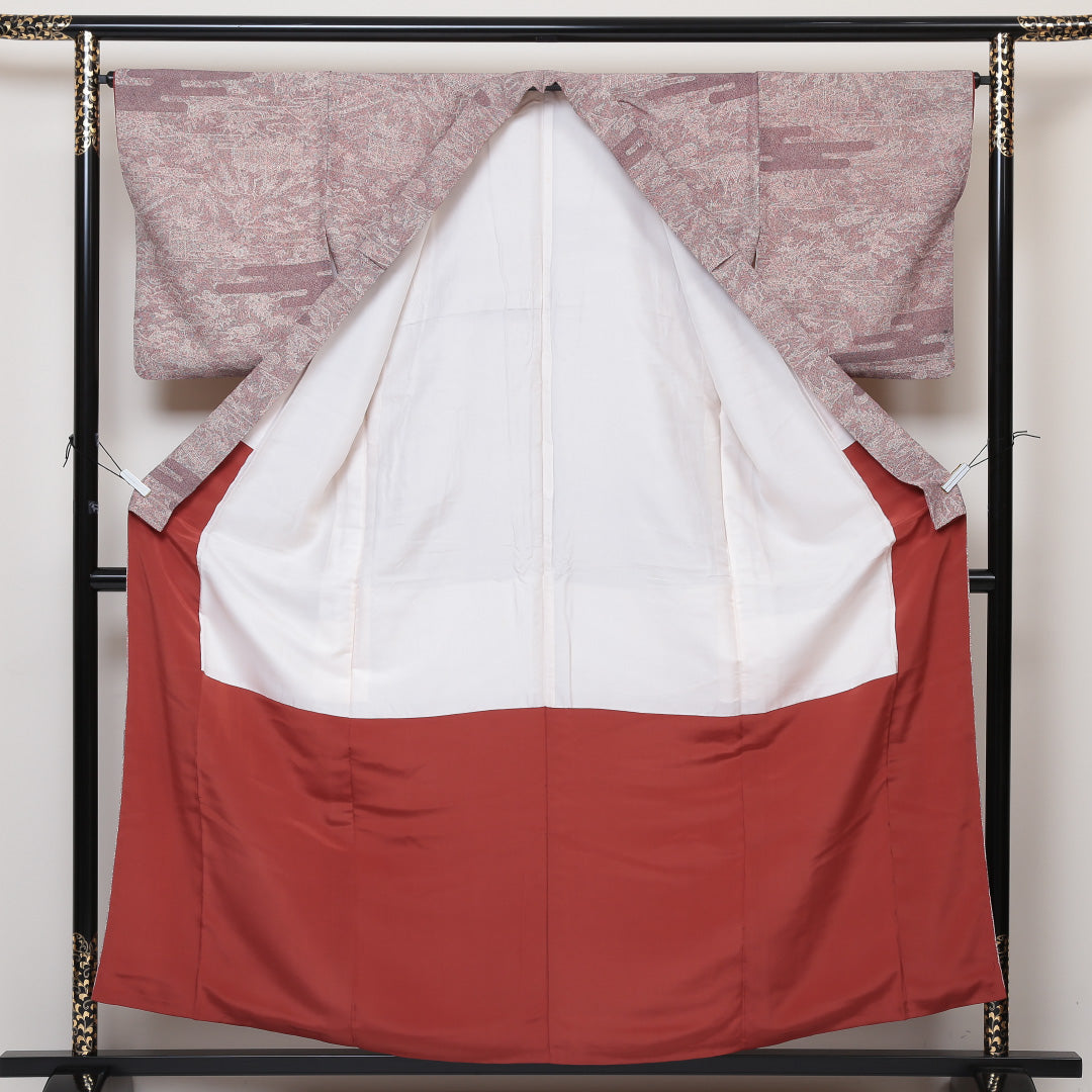 小紋 袷 身丈157cm 裄丈64cm 正絹 Aランク インフォーマル バチ衿 Mサイズ 御所解 ピンク系 HP 1221-01388