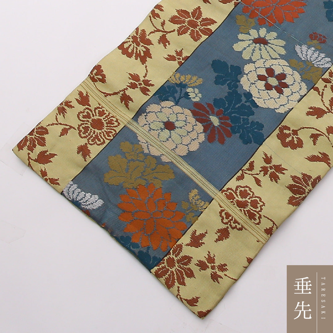 アンティーク 名古屋帯 六通 帯丈330cm Bランク 正絹 菊 黄系 1224-02386