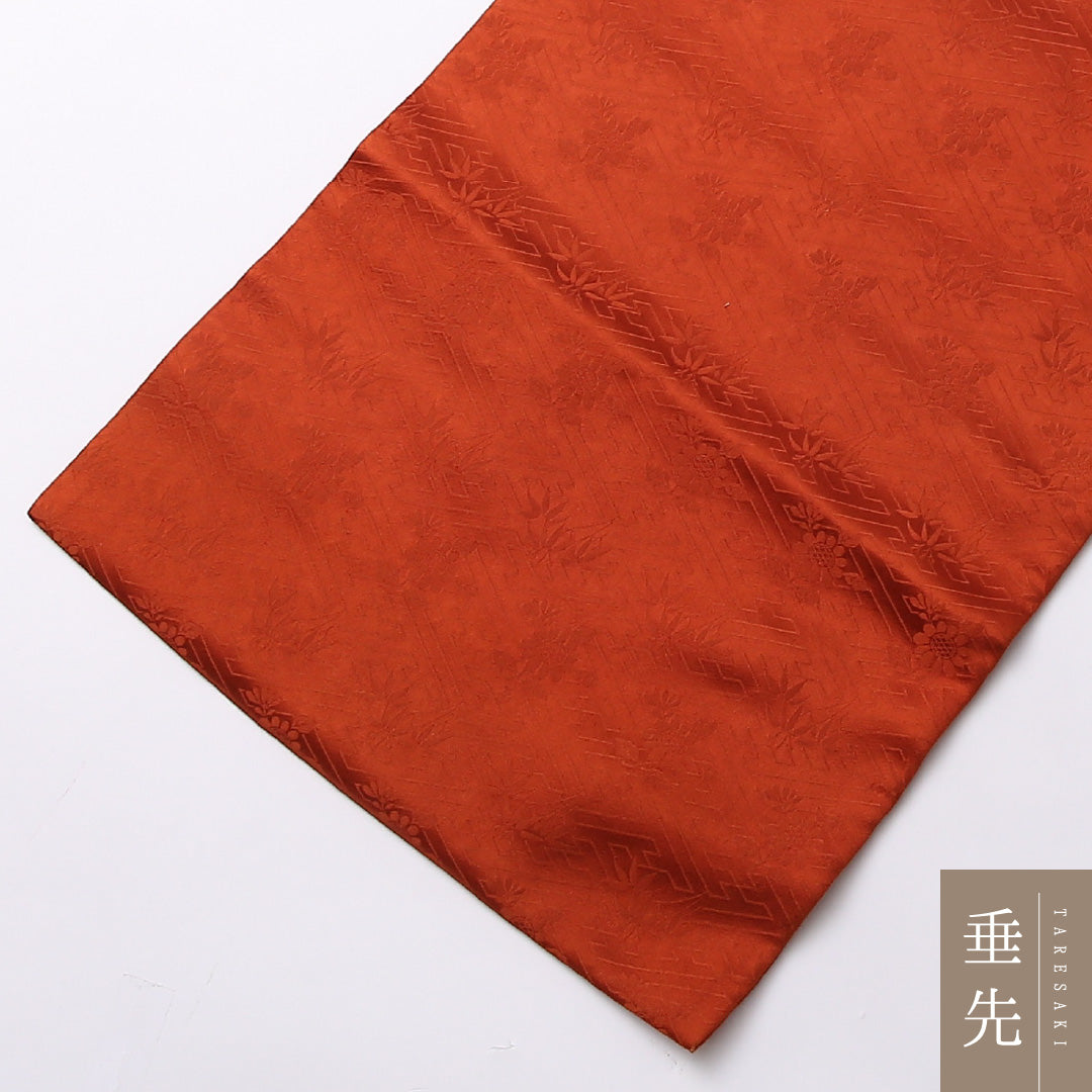 九寸名古屋帯 Sランク 帯丈342cm 正絹 六通 名古屋仕立て 染め インフォーマル 綸子 絞り 市松 朱系 LP 1245-02794