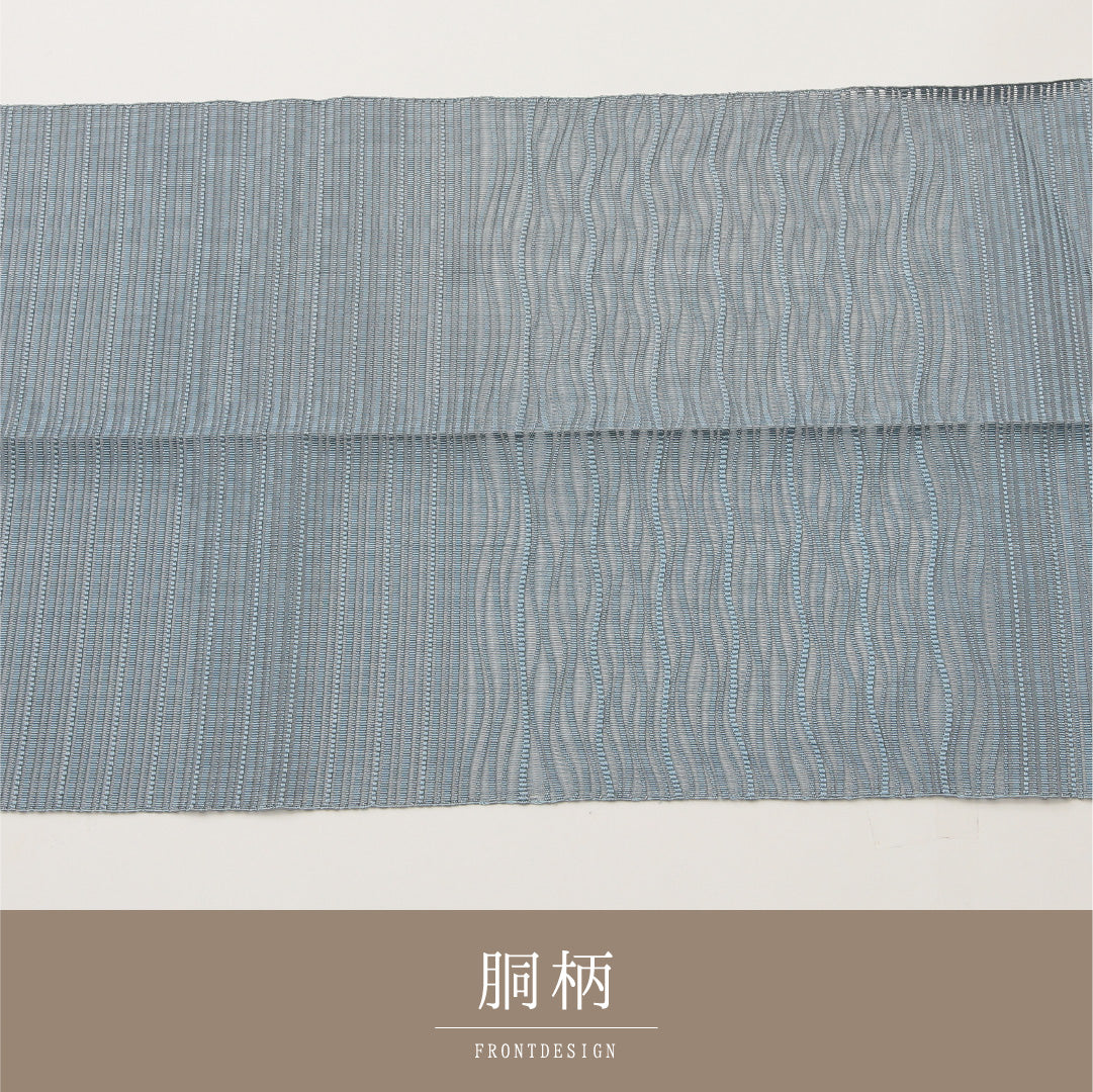 夏物 名古屋帯 ポイント柄 帯丈374cm カジュアル Aランク 正絹 絽 波 しつけ糸 青系 1224-02026