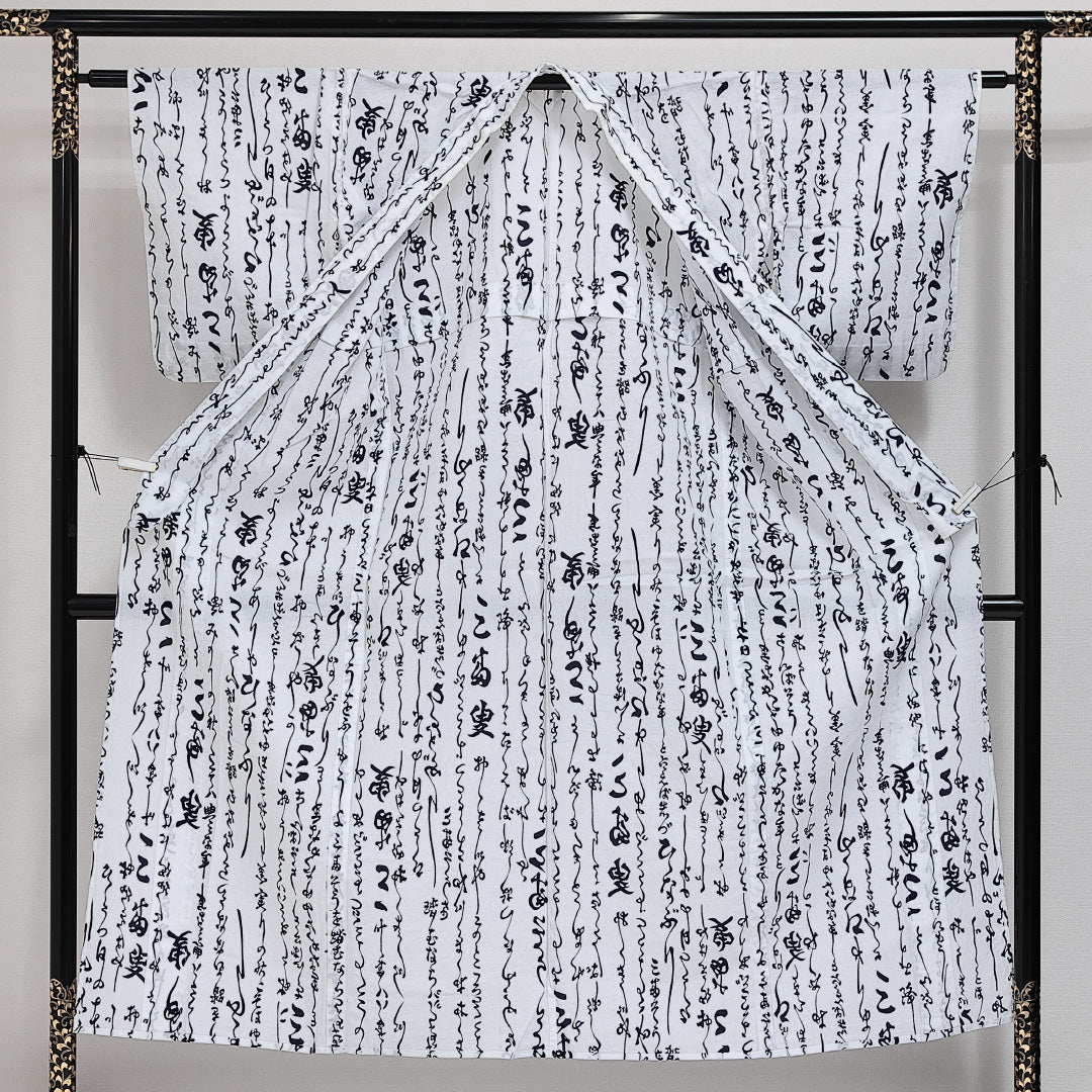 浴衣 夏物 洗える着物 身丈149cm 裄丈61cm Aランク 木綿 バチ衿 XSサイズ カジュアル 創作柄 独創的 粋 白系 1218-14272
