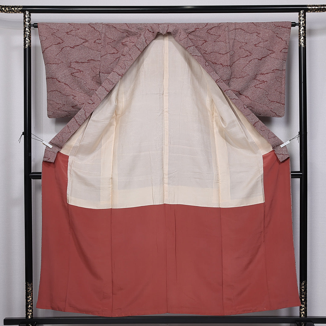 小紋 身丈151cm 裄丈63cm M 正絹 Cランク 袷 バチ衿 鹿の子柄 1215-11246