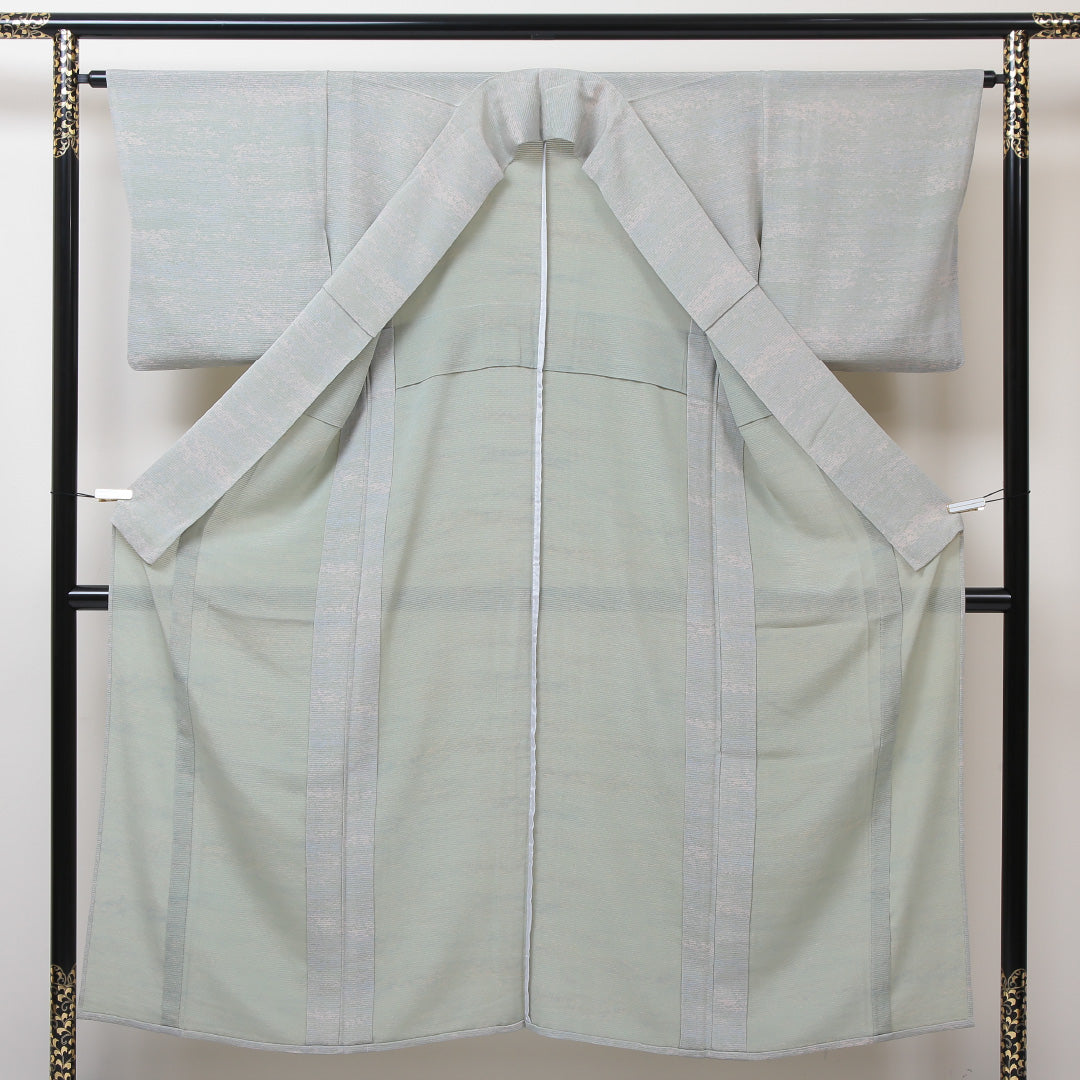 夏物 小紋 絽 身丈149cm 裄丈60cm 正絹 Sランク インフォーマル 広衿 XSサイズ 抽象柄 グレー系 RP 1221-01287