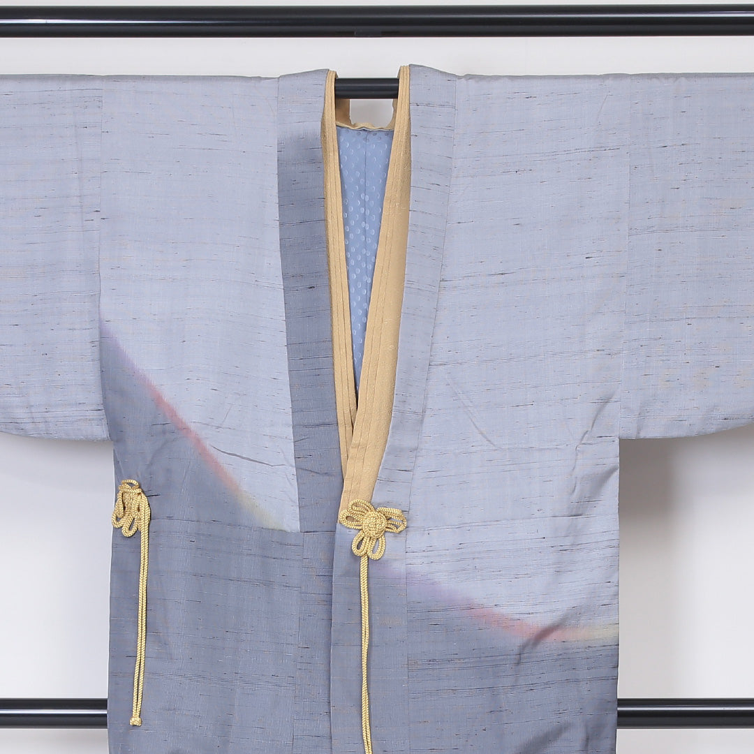 道中着 袷 身丈90cm 裄67.5cm 正絹 Aランク 紬 グレー系 1217-00562