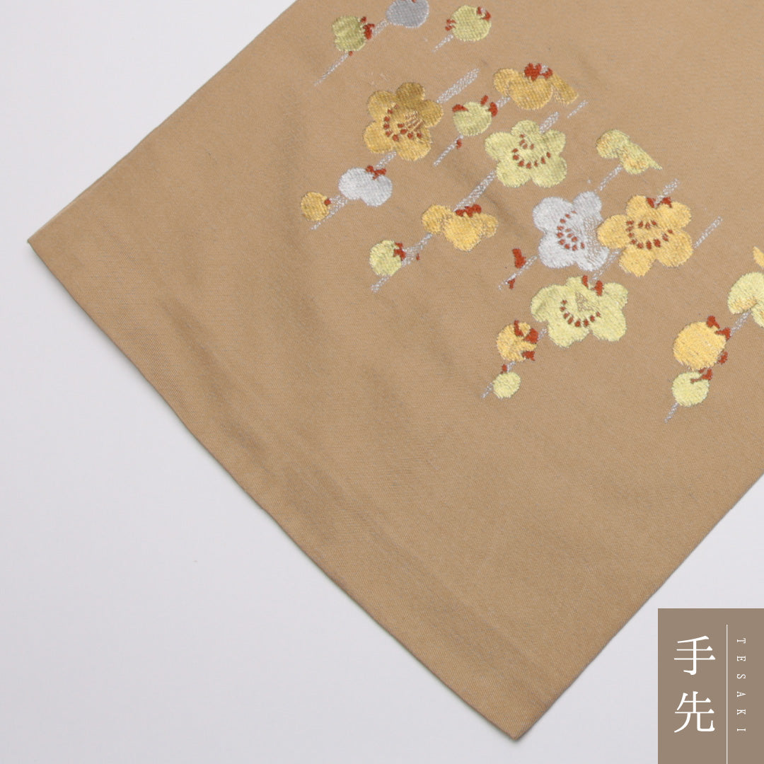 アンティーク 袋帯 帯丈392cm 六通 金銀糸 梅 セミフォーマル ベージュ系 正絹 Cランク 1223-01119