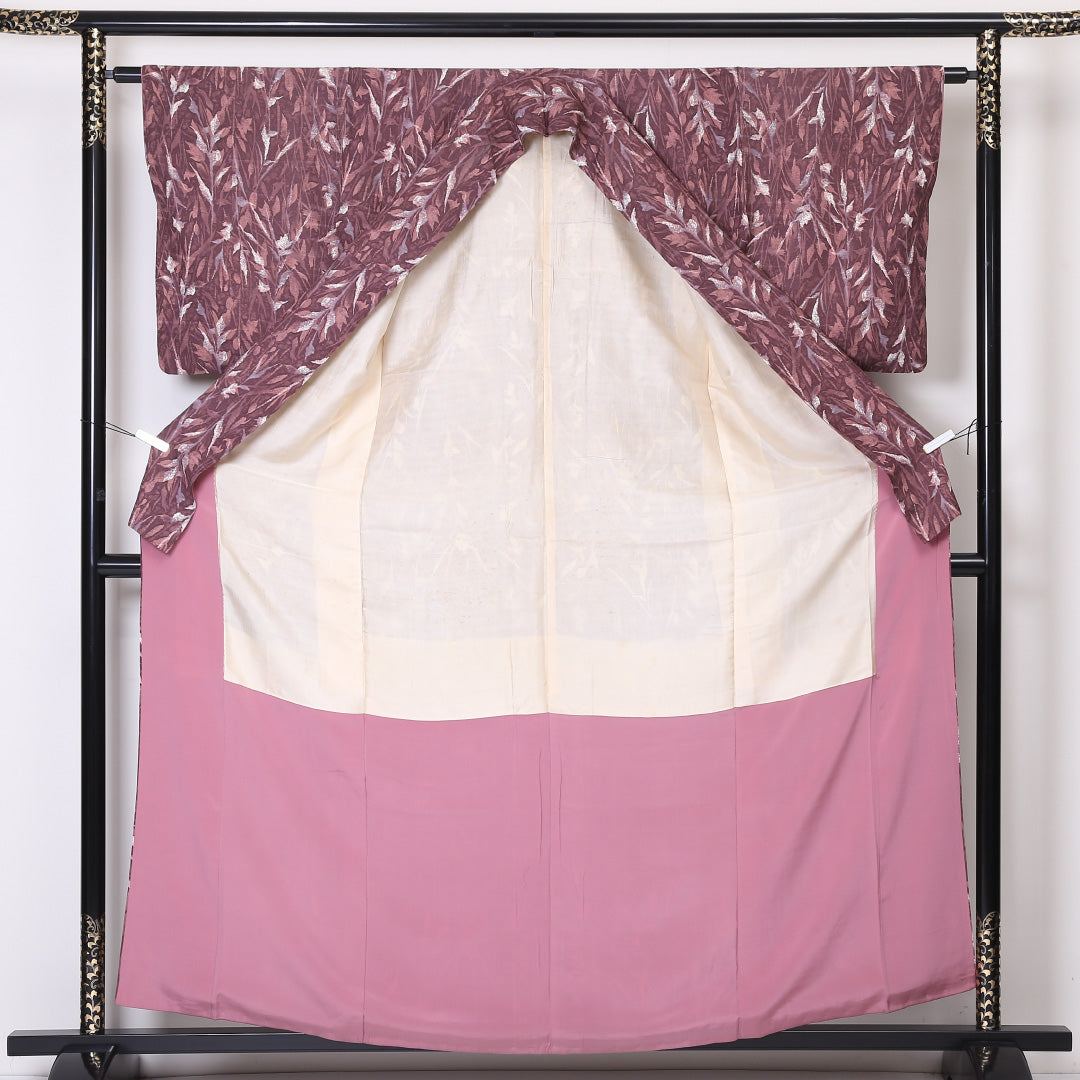 小紋 袷 身丈160cm 裄62.5cm ピンク系 花柄 正絹 Aランク 1215-01944-3413