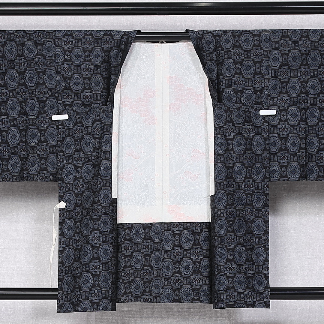 道行コート 身丈82cm 裄丈65cm M 正絹 Sランク 袷 紬 ポケットあり オリエンタル 1263-10742