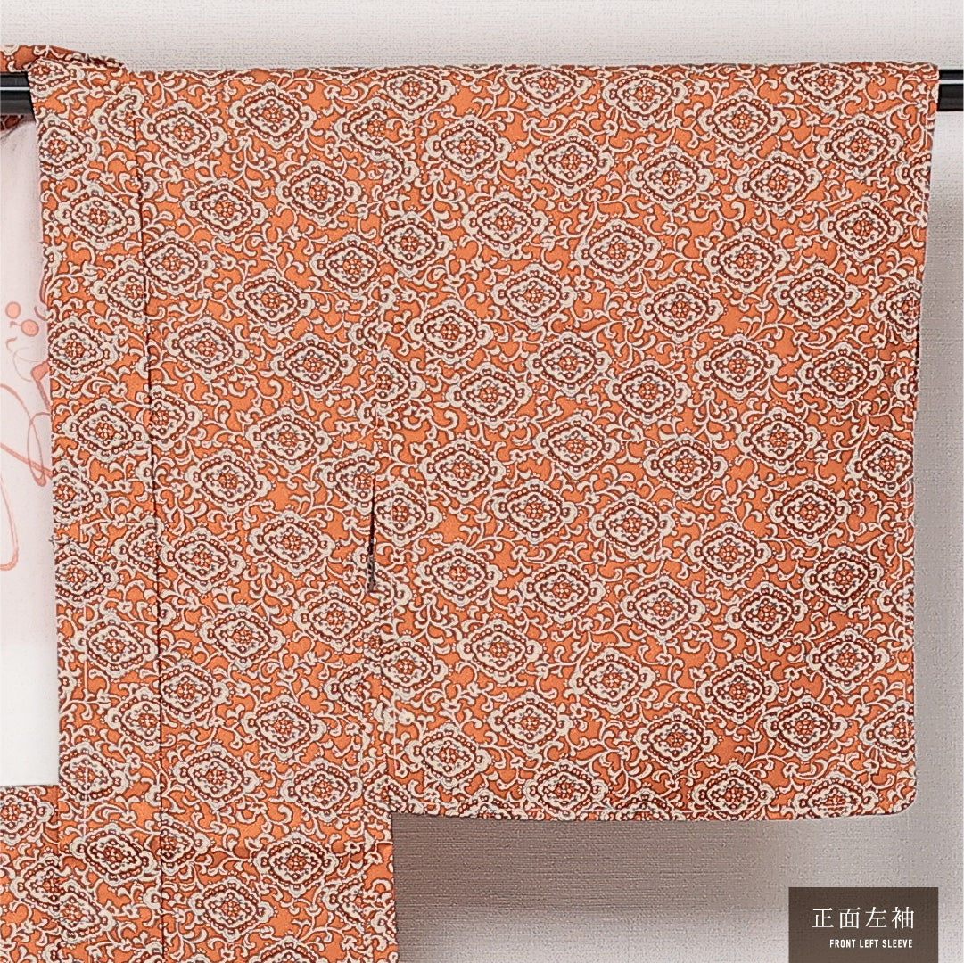 羽織 袷 身丈78cm 裄丈62cm 正絹 Sランク カジュアル Sサイズ アラベスク文様 朱系 RP 1232-13784