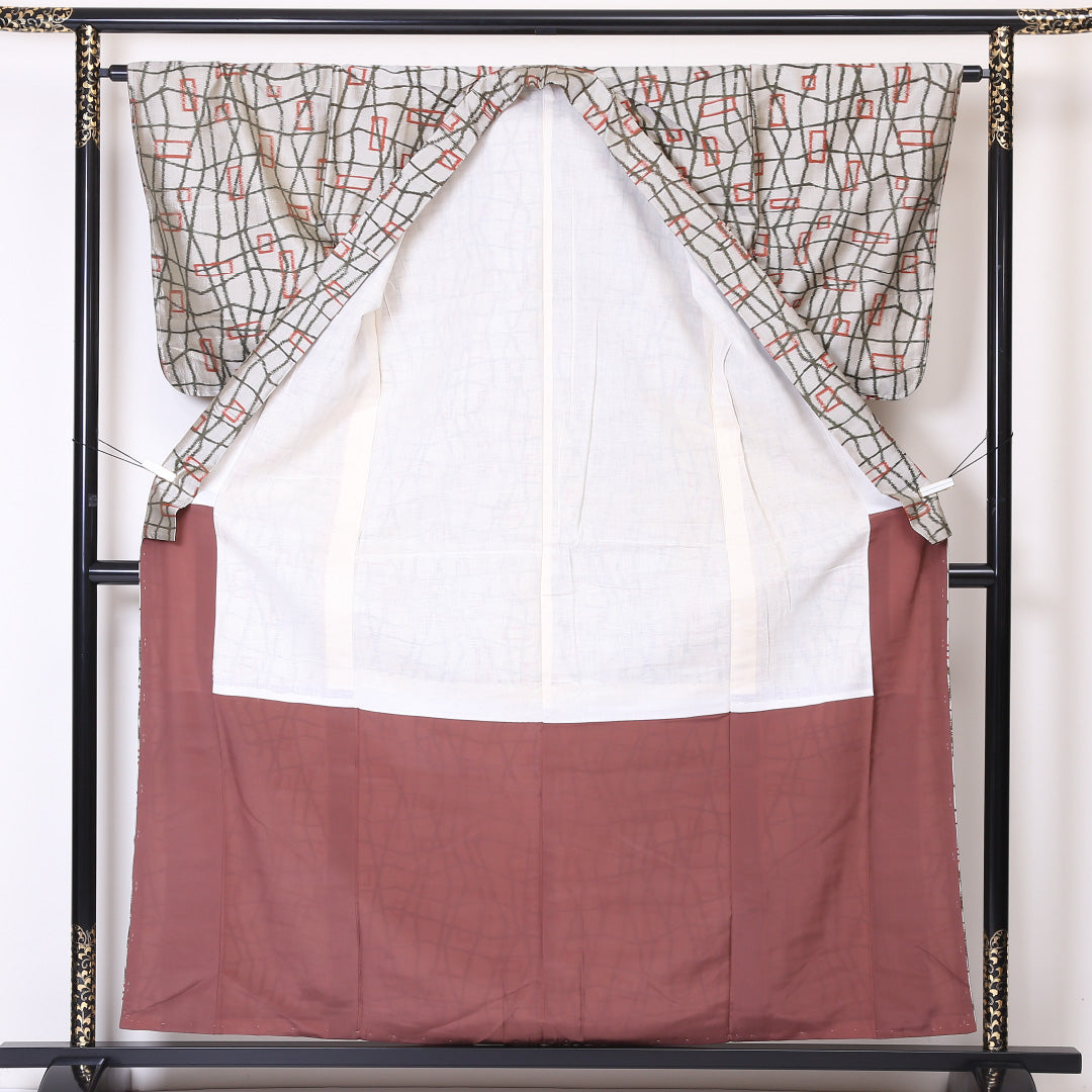 アンティーク 紬 袷 身丈160cm 裄64cm 正絹 グレー系 Aランク 銘仙 1216-00833-3422