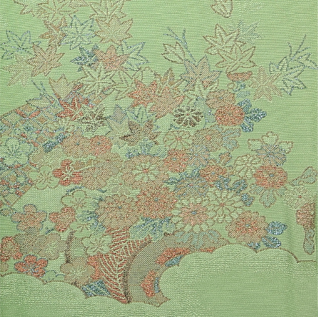 絵羽羽織 袷 身丈79cm 裄丈64cm 正絹 Aランク インフォーマル Mサイズ 紐あり 梅 緑系 HP 1234-13773