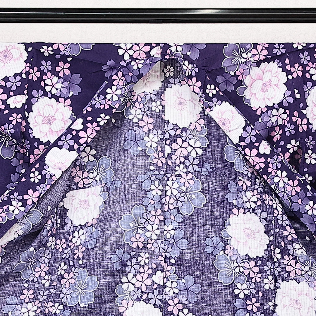 浴衣 夏物 洗える着物 身丈160cm 裄丈62cm Sランク 木綿 バチ衿 Lサイズ カジュアル 桜 可憐 爽やか 紫系 1218-14201