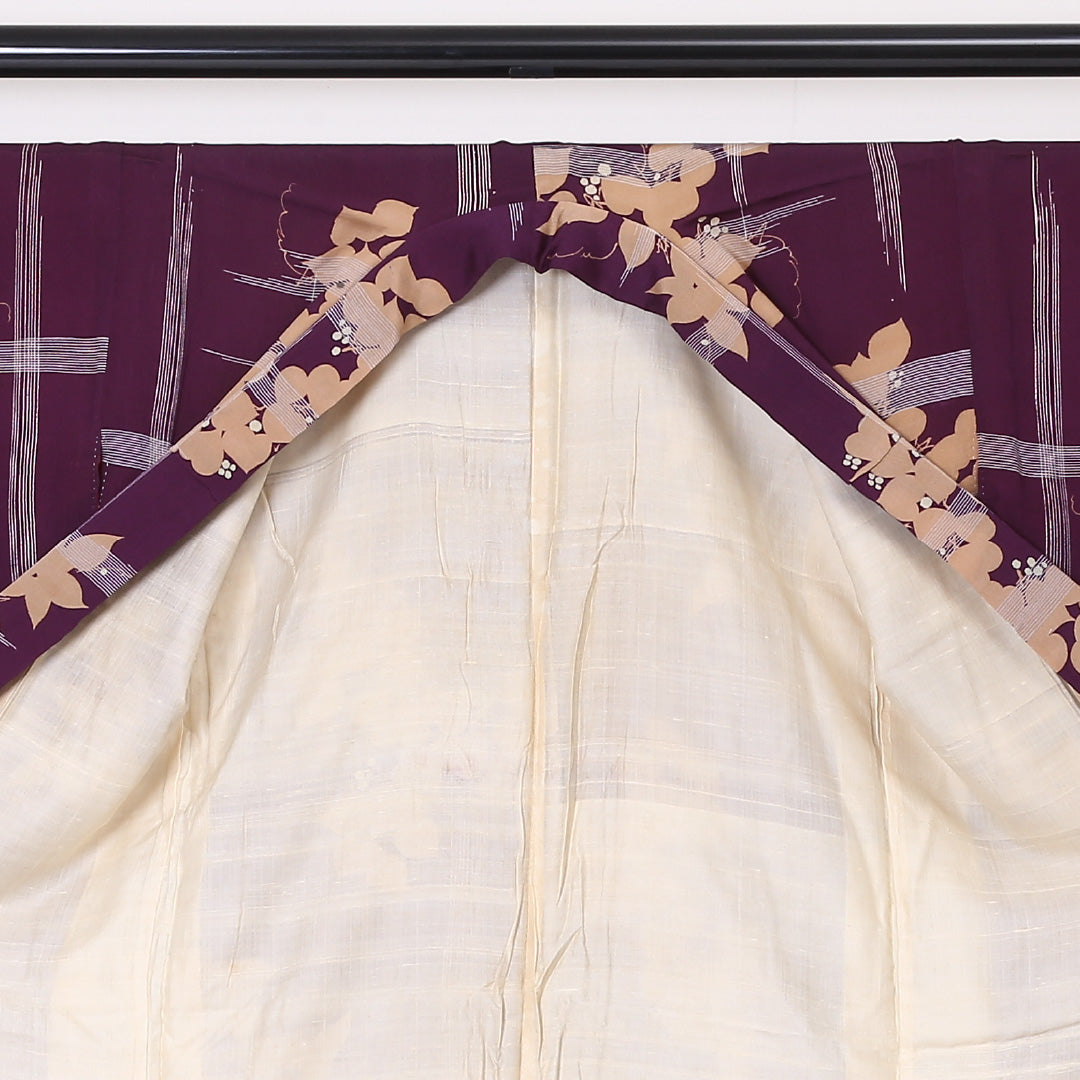 アンティーク 小紋 袷 身丈145cm 裄65cm 紫系 錦紗 正絹 Aランク 1215-01942-3120