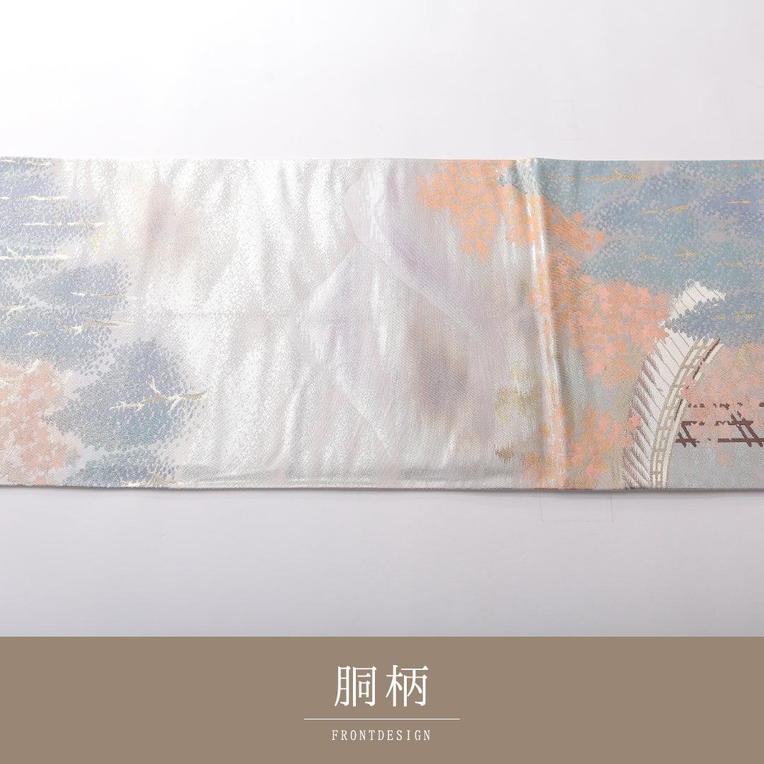 袋帯 帯丈420cm セミフォーマル 六通 Aランク 正絹 山 紫系 1223-02156