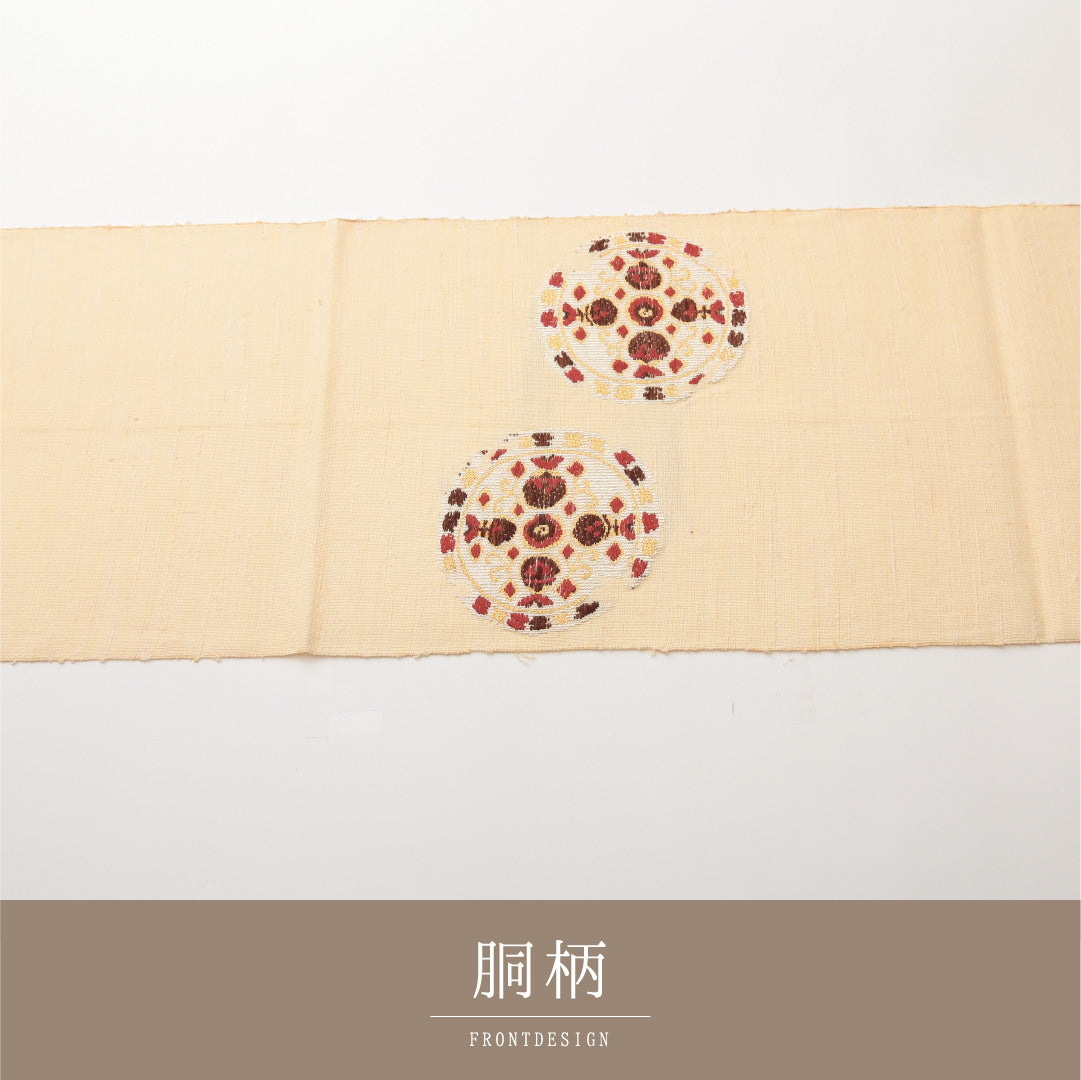 八寸名古屋帯 Cランク 帯丈365cm 正絹 ポイント柄 開き仕立て 織り カジュアル 紬 唐華 クリーム系 HP 1245-01985