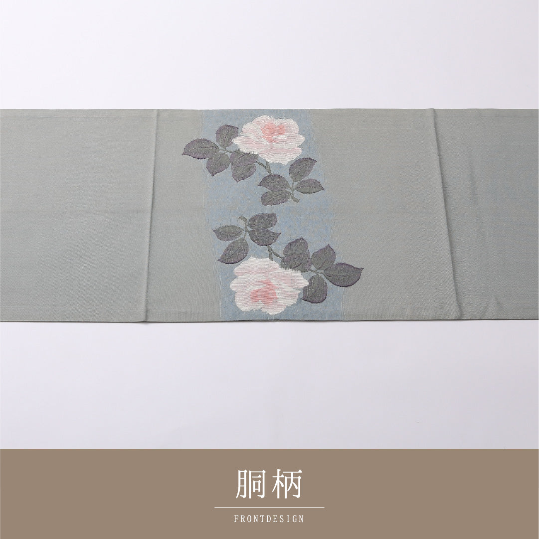 名古屋帯 ポイント柄 帯丈352cm カジュアル Aランク 正絹 綴れ織 椿 写実的 気品 緑系 1224-02677