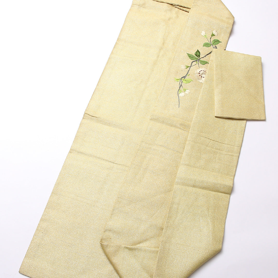 アンティーク 名古屋帯 ポイント柄 帯丈333cm Cランク 正絹 ルリ 桜 黄系 1224-02503